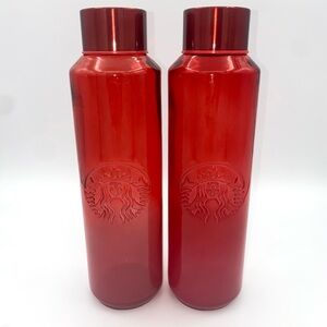 Starbucks Valentine's Day 2022 Red Ombre Recycled Glass Water Bottle Set (2)